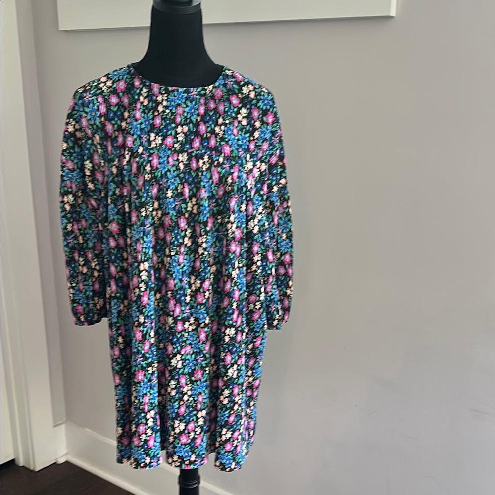 ASOS Blue and Red Casual Sundress with 3/4 Sleeves
